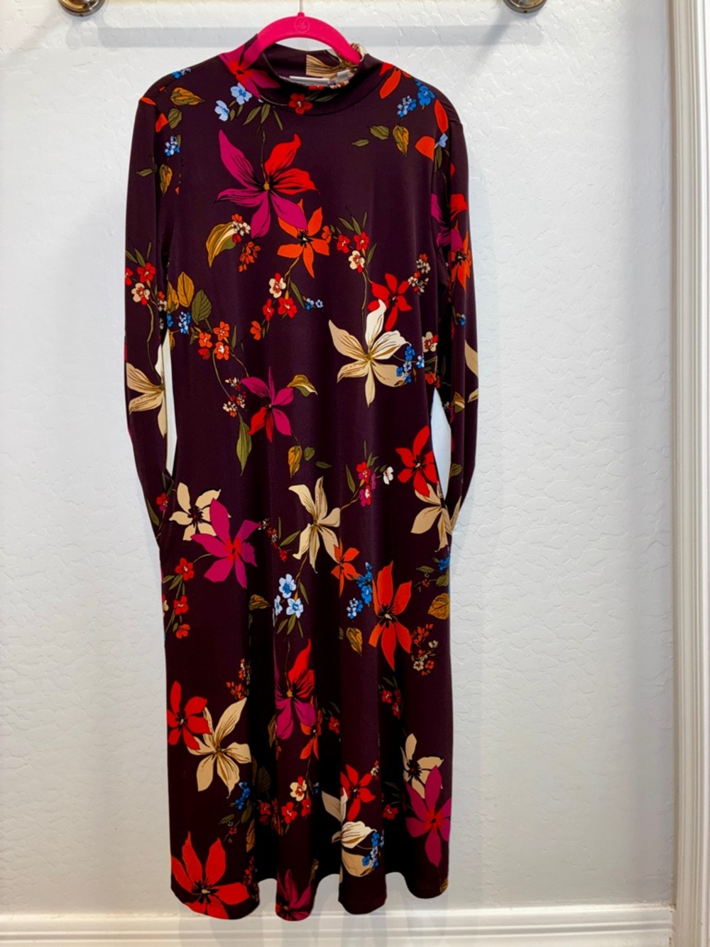 Susan Graver Floral Midi Dress Size Small Long Sleeve Mock Neck